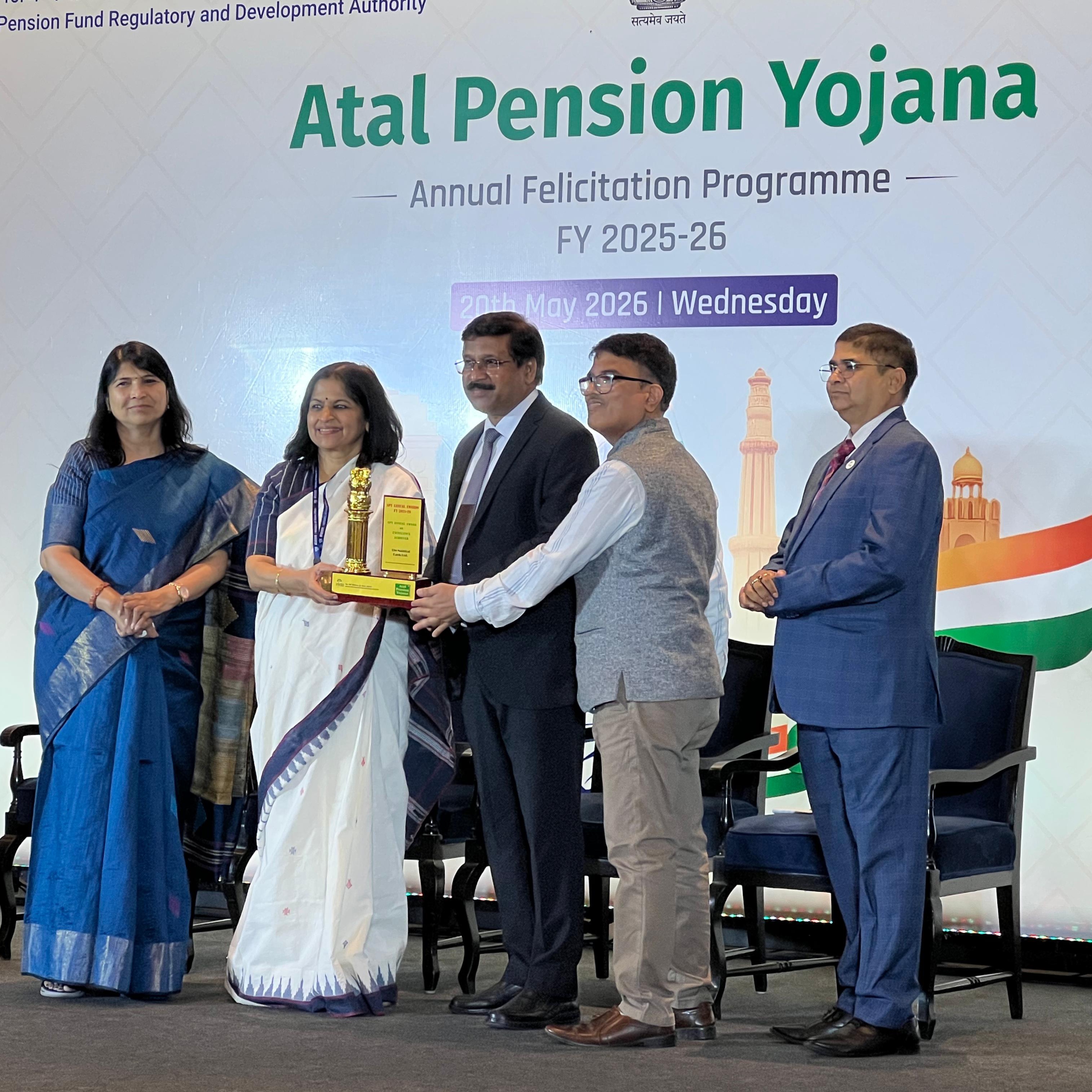 Proud moment for The Nainital Bank on receiving the Atal Pension Yojana Annual Award of Excellence in the private bank category from the Pension Fund Regulatory and Development Authority
