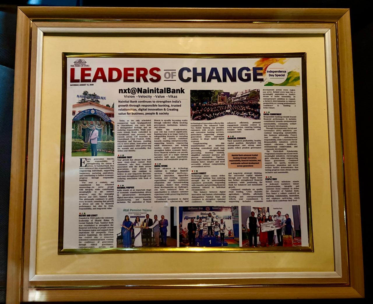 Leaders of Change – Nainital Bank | The Icons. The Impact. The Inspiration. – Presented by The Times of India & Navbharat Times (NBT)